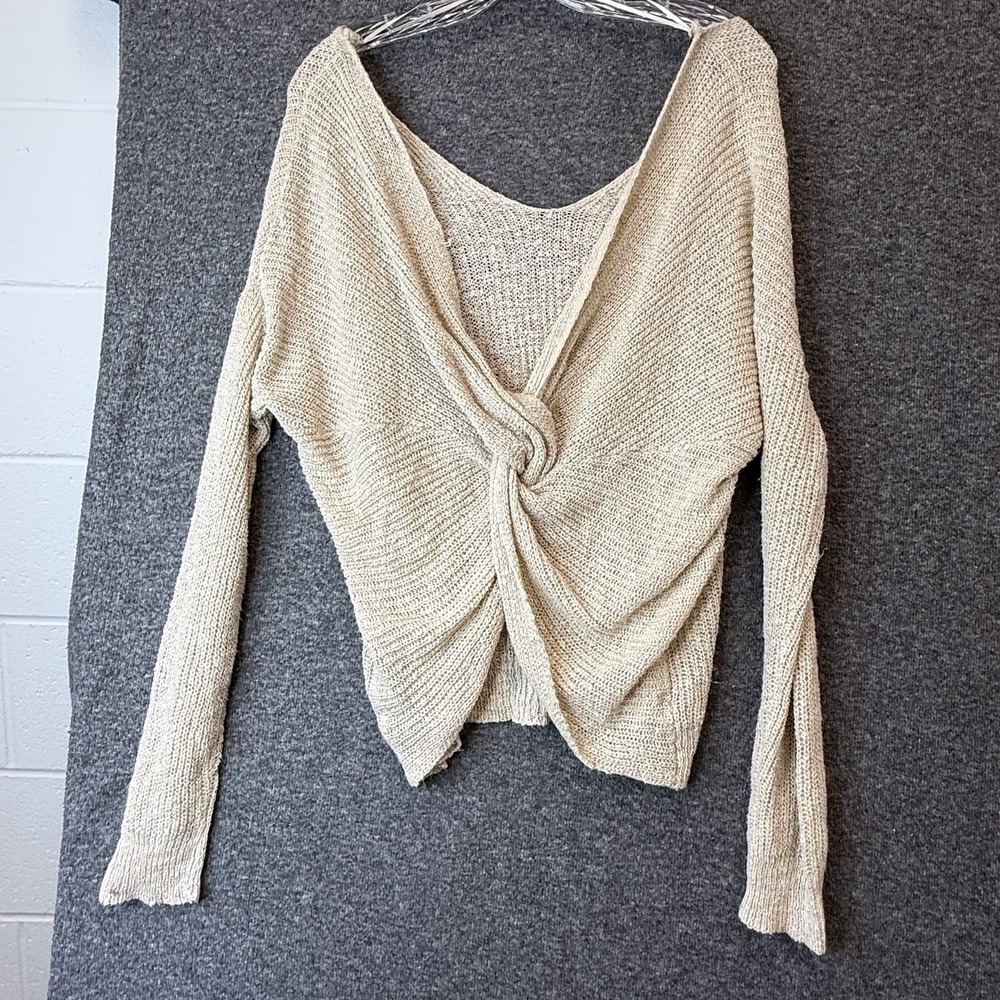 Moon&Madison Women's Size Medium Cream Thin Open Knit Knot Sweater
